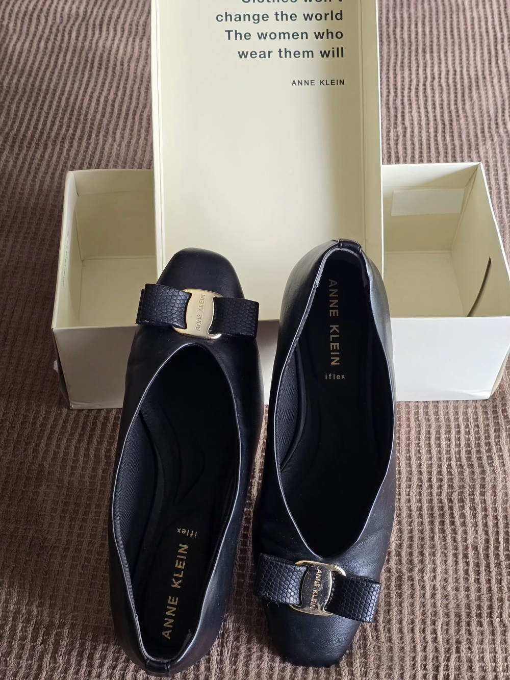 Anne Klein Cadey Black iFlex Dress/Ballet Flats With  Bow Accents, Size 6